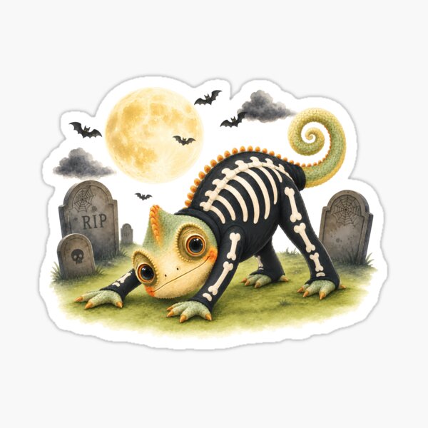 Item preview, Halloween Yoga Chameleon in Downward Facing Dog – Cute Skeleton Costume designed and sold by YogiAnimalArt.