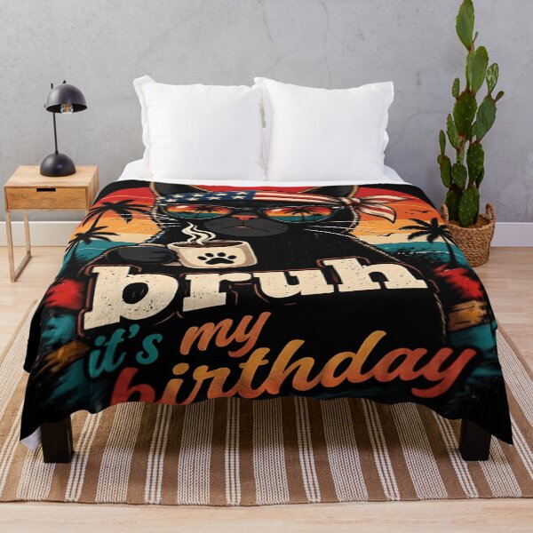 Item preview, Bruh It's My Birthday Cat Funny Retro Sunset Art designed and sold by DailySparks.