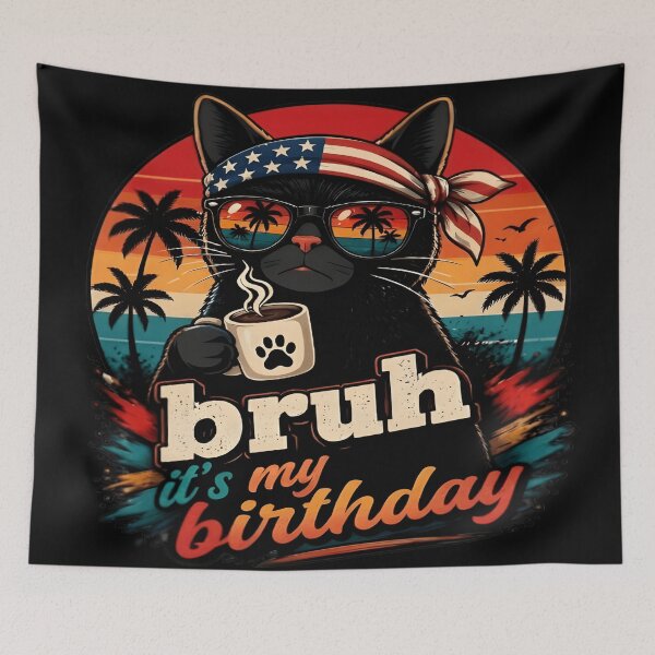 Item preview, Bruh It's My Birthday Cat Funny Retro Sunset Art designed and sold by DailySparks.