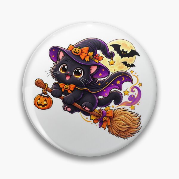 Item preview, Cute Black Cat Witch Flying on Broomstick Halloween Sticker designed and sold by Genzfirevibes.
