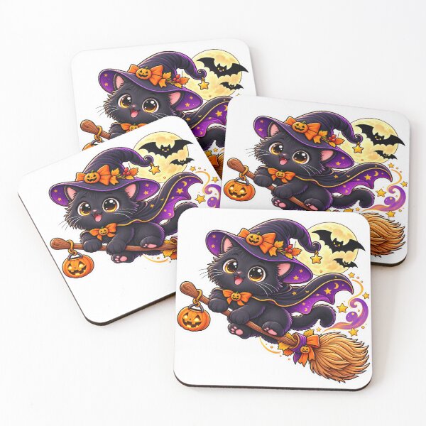 Item preview, Cute Black Cat Witch Flying on Broomstick Halloween Sticker designed and sold by Genzfirevibes.