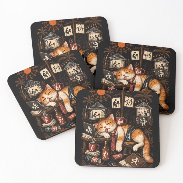Item preview, Exhausted Office Cat Vintage Coffee Work Burnout designed and sold by HOUSE OF TIST.