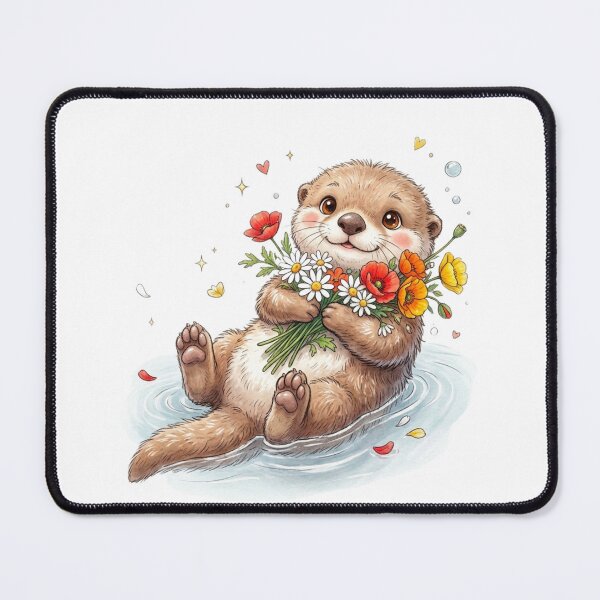 Item preview, Cute Otter Floating with Flower Bouquet designed and sold by StickVerse by Owais.
