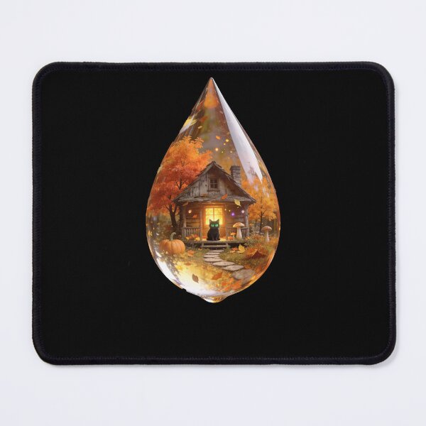 Item preview, Black Cat in an Enchanted Autumn Cabin Fantasy Water Drop designed and sold by OksArtStudio.