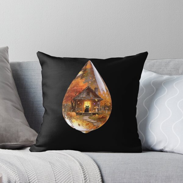 Item preview, Black Cat in an Enchanted Autumn Cabin Fantasy Water Drop designed and sold by OksArtStudio.
