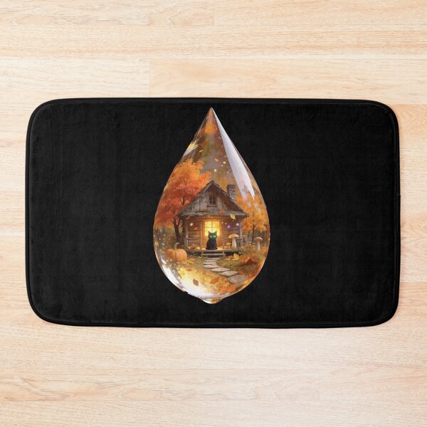 Item preview, Black Cat in an Enchanted Autumn Cabin Fantasy Water Drop designed and sold by OksArtStudio.