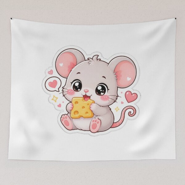Item preview, Cute Kawaii Mouse Eating Cheese Sticker | Adorable Mouse Sticker | Funny Cheese Lover Sticker | Cute Animal Sticker designed and sold by Vegasstickers.