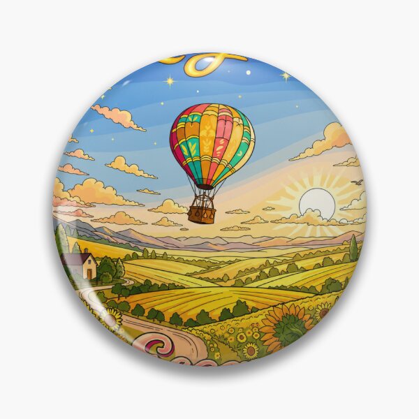 Item preview, August Escape Hot Air Balloon Illustration | Summer Sunflower Landscape | Travel Adventure Art designed and sold by GarnerSupplyCo.