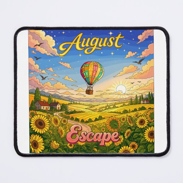 Item preview, August Escape Hot Air Balloon Illustration | Summer Sunflower Landscape | Travel Adventure Art designed and sold by GarnerSupplyCo.