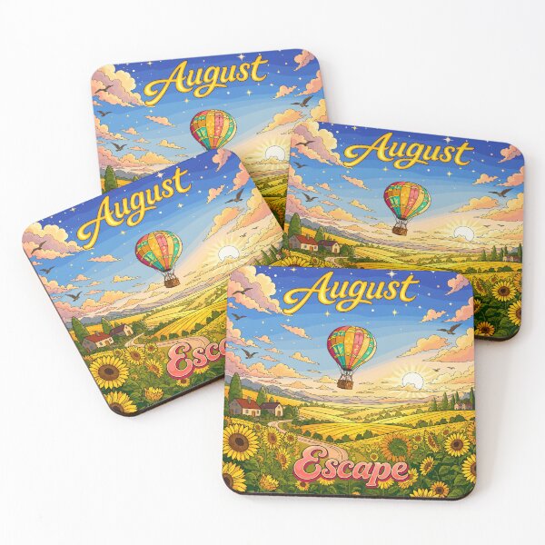 Item preview, August Escape Hot Air Balloon Illustration | Summer Sunflower Landscape | Travel Adventure Art designed and sold by GarnerSupplyCo.