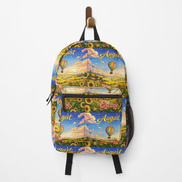 Item preview, August Escape Hot Air Balloon Illustration | Summer Sunflower Landscape | Travel Adventure Art designed and sold by GarnerSupplyCo.
