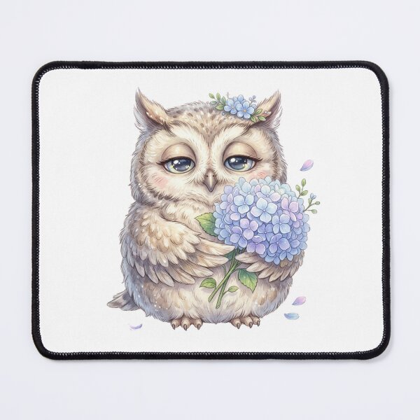 Item preview, Cute Owl with Blue Hydrangea Bouquet designed and sold by StickVerse by Owais.