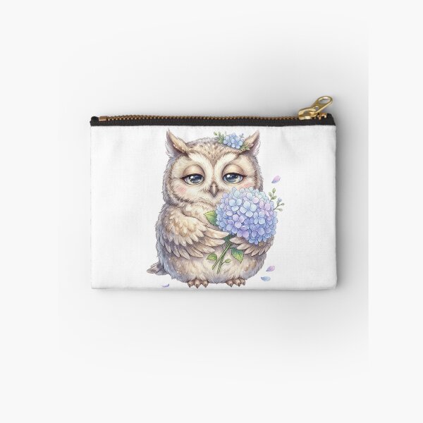 Item preview, Cute Owl with Blue Hydrangea Bouquet designed and sold by StickVerse by Owais.