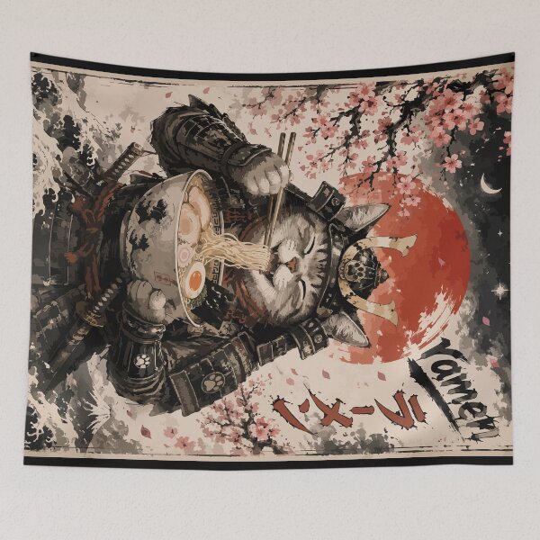 Item preview, Cat Samurai Ramen Sumie Japanese Vintage designed and sold by TomFrontierArt.