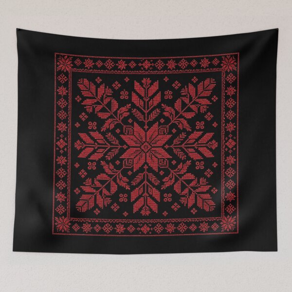 Item preview, Traditional Palestinian Folklore Red Cross Stitch Square Border Art designed and sold by BrainCurves.