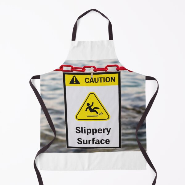 Item preview, Caution Slippery Surface Sign Hanging on Red Chain Over Water Near Dock or Shore designed and sold by Nmallia.