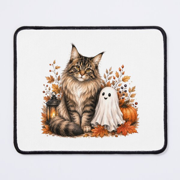 Item preview, Maine Coon and a Tiny Friendly Ghost | Halloween Cat designed and sold by PAPIRO SIGLO XXI.