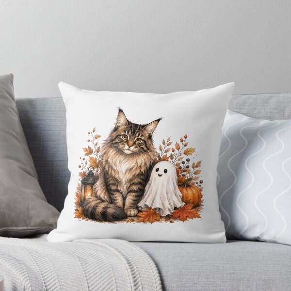 Item preview, Maine Coon and a Tiny Friendly Ghost | Halloween Cat designed and sold by PAPIRO SIGLO XXI.