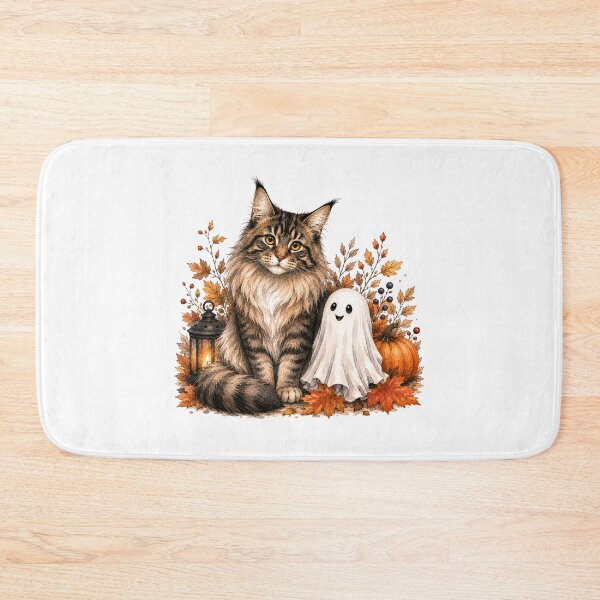 Item preview, Maine Coon and a Tiny Friendly Ghost | Halloween Cat designed and sold by PAPIRO SIGLO XXI.
