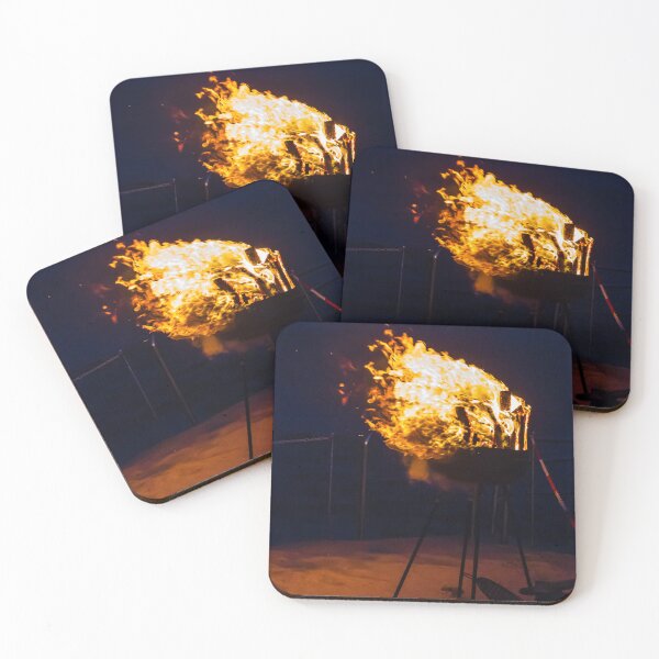 Item preview, Flaming Portable Grill On Rocky Beach At Night With Ocean Background And Sparks designed and sold by Nmallia.