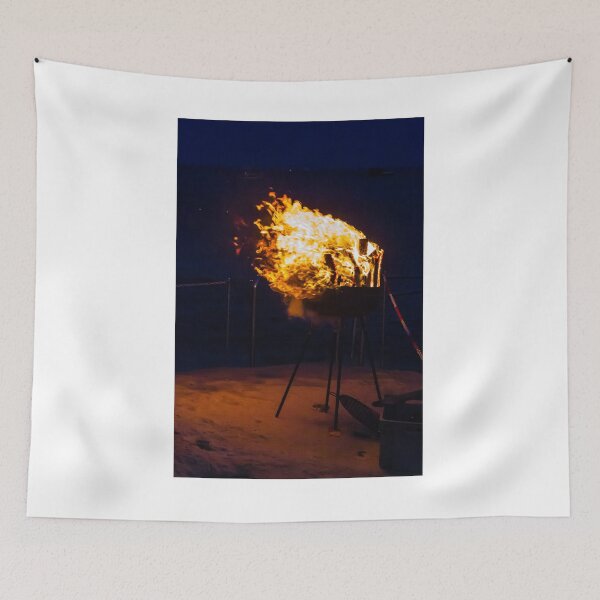 Item preview, Flaming Portable Grill On Rocky Beach At Night With Ocean Background And Sparks designed and sold by Nmallia.