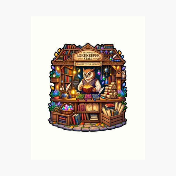 Item preview, Owl Lorekeeper Stall | Magical Owl Bookshop | Enchanted Fantasy Library designed and sold by MrDev.