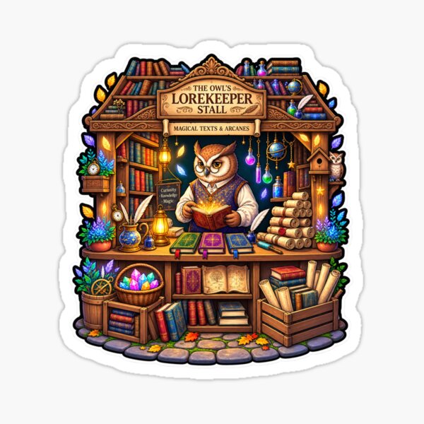 Item preview, Owl Lorekeeper Stall | Magical Owl Bookshop | Enchanted Fantasy Library designed and sold by MrDev.