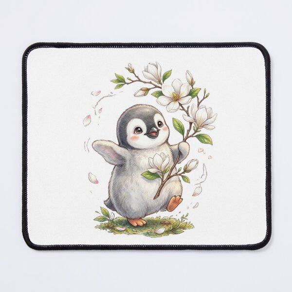 Item preview, Cute Baby Penguin with White Magnolia Flowers designed and sold by StickVerse by Owais.
