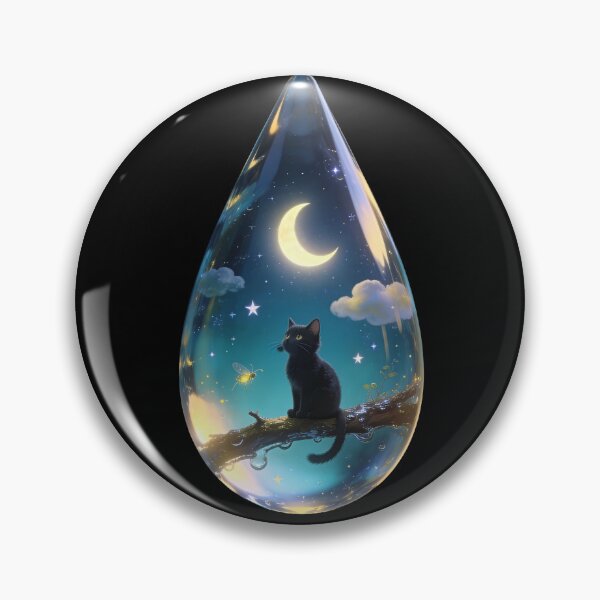 Item preview, Black Cat Under the Moon in a Magical Water Drop designed and sold by OksArtStudio.