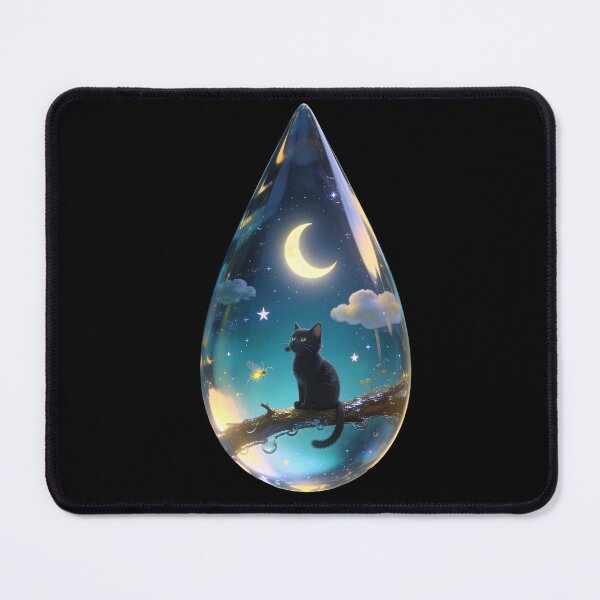 Item preview, Black Cat Under the Moon in a Magical Water Drop designed and sold by OksArtStudio.