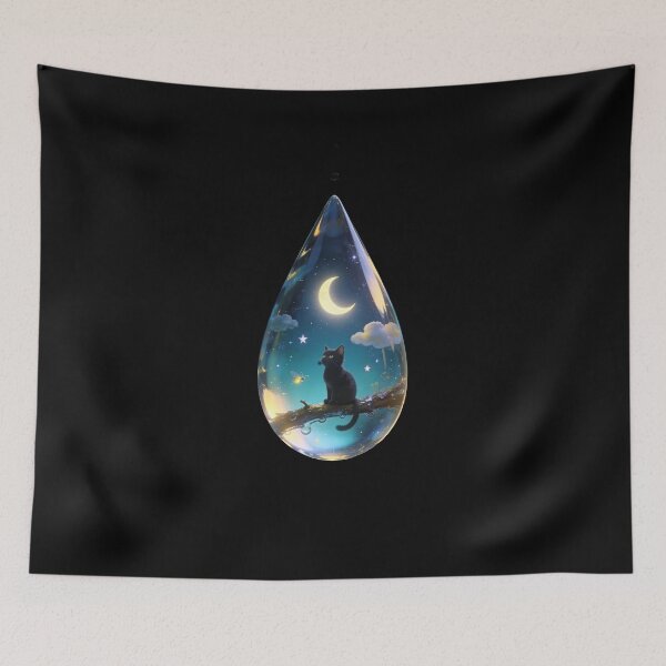 Item preview, Black Cat Under the Moon in a Magical Water Drop designed and sold by OksArtStudio.