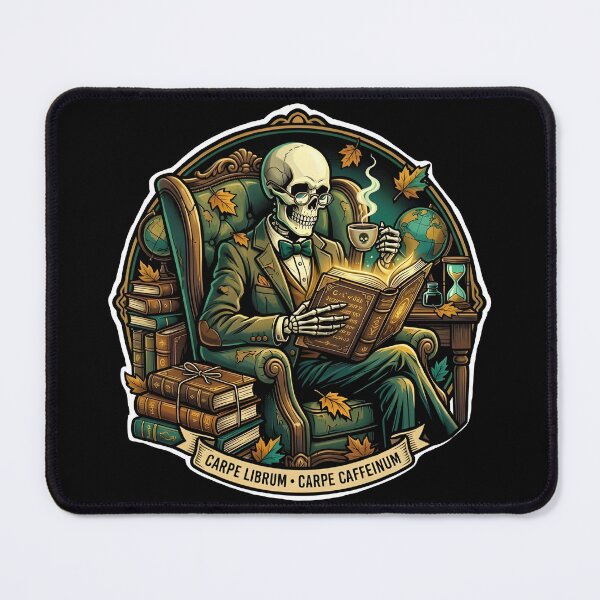 Item preview, Dark Academia Bookish Skeleton Reading Book Coffee Pop Art designed and sold by eihabo.