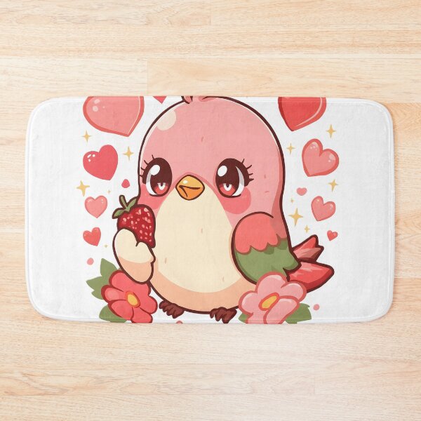 Item preview, Cute Kawaii Lovebird with Strawberry & Hearts | Adorable Pink Bird | Romantic Valentine Aesthetic designed and sold by dreamz-world.