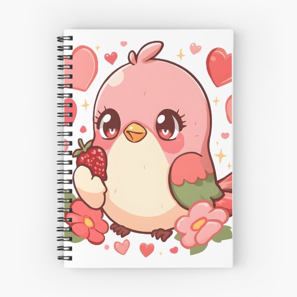 Item preview, Cute Kawaii Lovebird with Strawberry & Hearts | Adorable Pink Bird | Romantic Valentine Aesthetic designed and sold by dreamz-world.