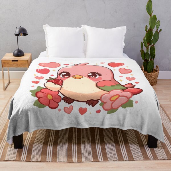 Item preview, Cute Kawaii Lovebird with Strawberry & Hearts | Adorable Pink Bird | Romantic Valentine Aesthetic designed and sold by dreamz-world.