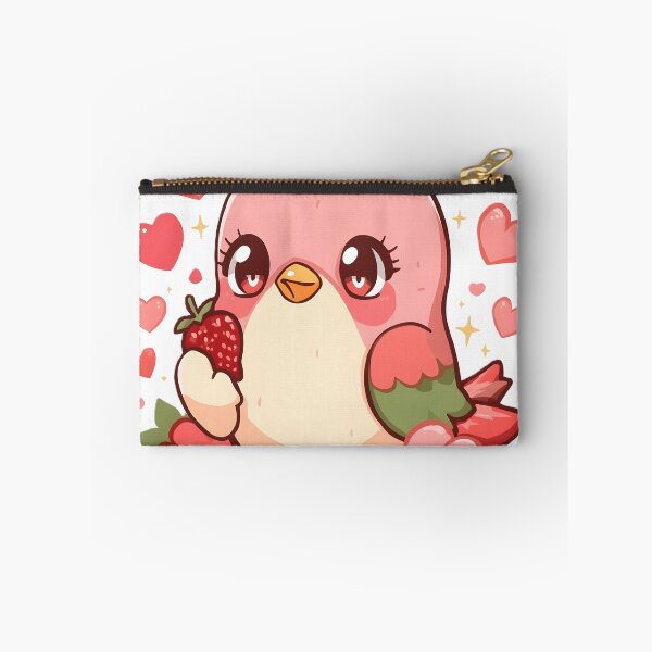 Item preview, Cute Kawaii Lovebird with Strawberry & Hearts | Adorable Pink Bird | Romantic Valentine Aesthetic designed and sold by dreamz-world.