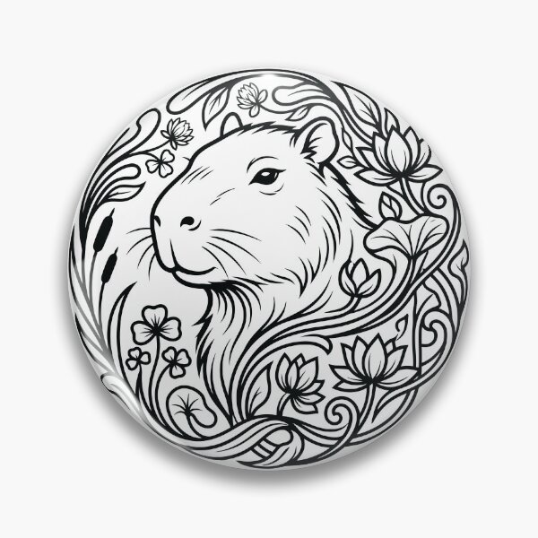 Item preview, Zen Capybara Botanical Wreath Line Art Illustration designed and sold by ZUMERI.