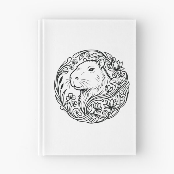 Item preview, Zen Capybara Botanical Wreath Line Art Illustration designed and sold by ZUMERI.