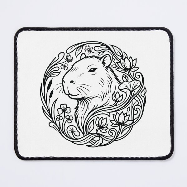 Item preview, Zen Capybara Botanical Wreath Line Art Illustration designed and sold by ZUMERI.