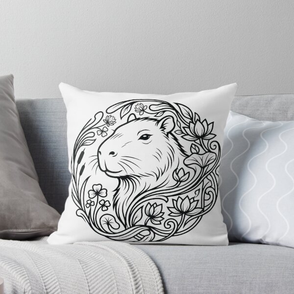Item preview, Zen Capybara Botanical Wreath Line Art Illustration designed and sold by ZUMERI.