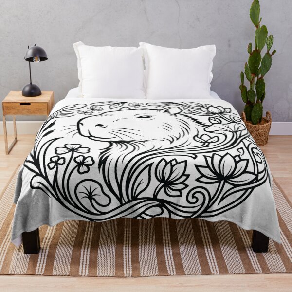 Item preview, Zen Capybara Botanical Wreath Line Art Illustration designed and sold by ZUMERI.