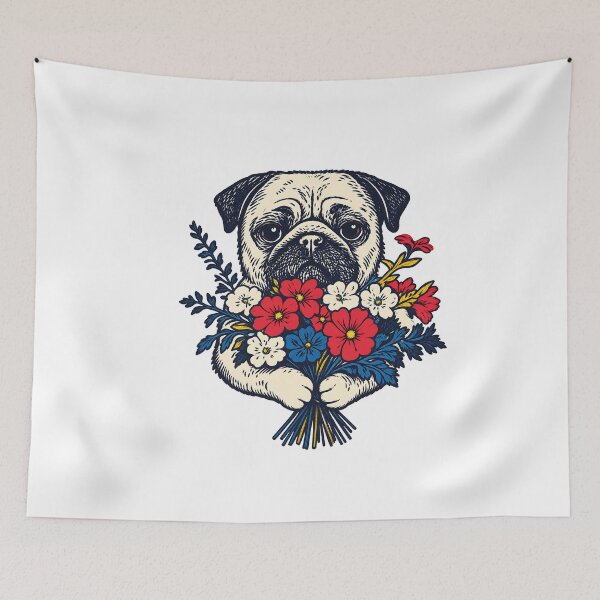 Item preview, Vintage Floral Pug Bouquet – Botanical Dog Lover Art designed and sold by notorius12.