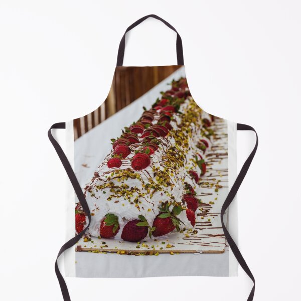 Item preview, Long Strawberry Whipped Cream Cake Drizzled With Chocolate And Pistachios On Serving Board designed and sold by Nmallia.