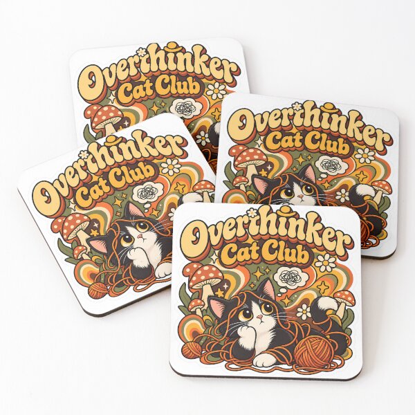 Item preview, Retro Overthinker Cat Club 70s Aesthetic designed and sold by Stickers Hub HUB.