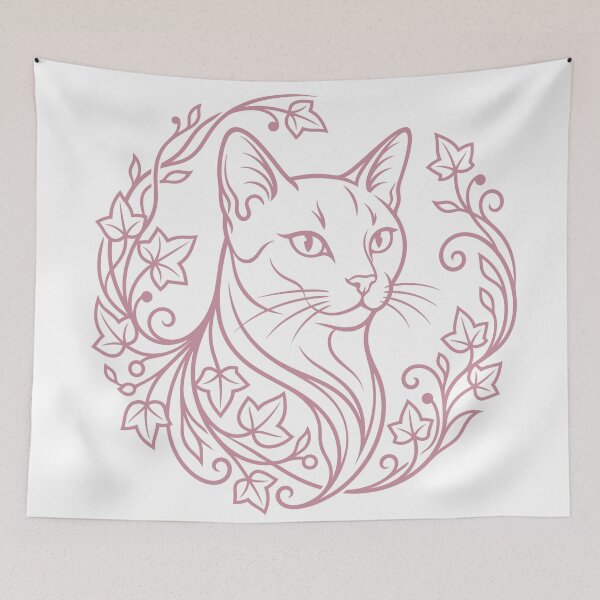 Item preview, Elegant Cat Ivy Wreath Line Art Illustration designed and sold by ZUMERI.