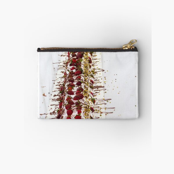Item preview, Long Strawberry Whipped Cream Cake Drizzled With Chocolate And Pistachios On Serving Board designed and sold by Nmallia.