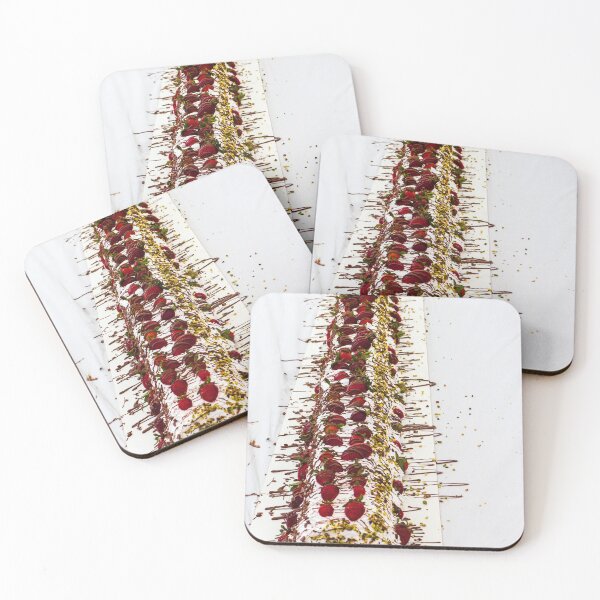 Item preview, Long Strawberry Whipped Cream Cake Drizzled With Chocolate And Pistachios On Serving Board designed and sold by Nmallia.