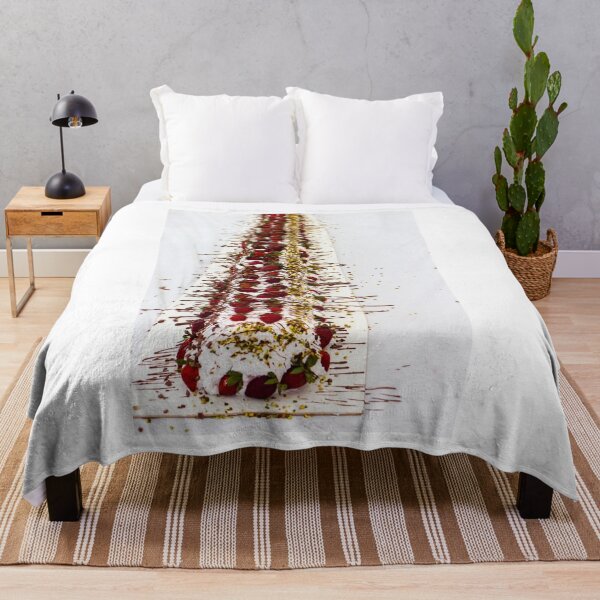 Item preview, Long Strawberry Whipped Cream Cake Drizzled With Chocolate And Pistachios On Serving Board designed and sold by Nmallia.