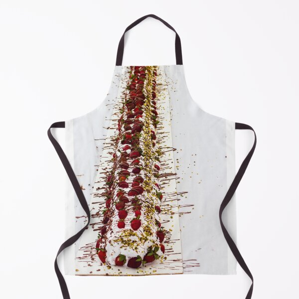 Item preview, Long Strawberry Whipped Cream Cake Drizzled With Chocolate And Pistachios On Serving Board designed and sold by Nmallia.