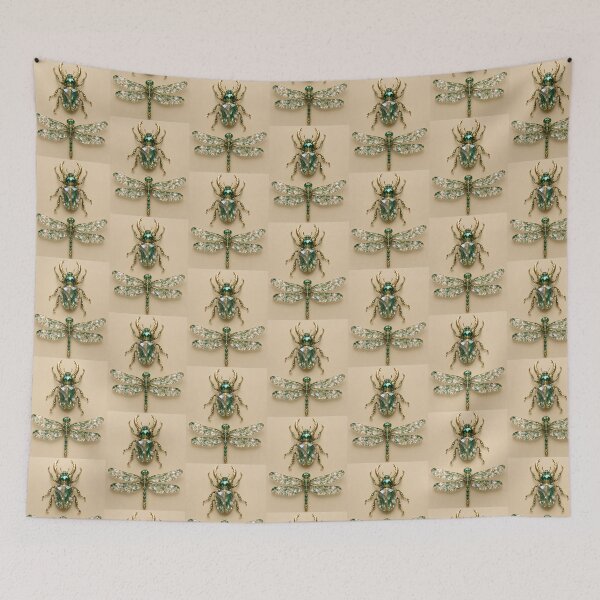 Item preview, Vintage Emerald Jeweled Beetle and Dragonfly Art designed and sold by Ink-verse-.